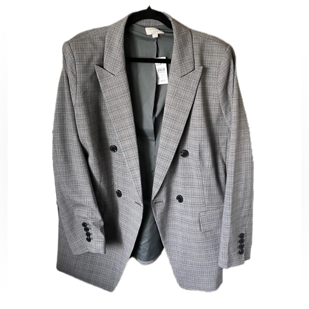 LOFT NWT Women’s Size 16 Gray Plaid Blazer
